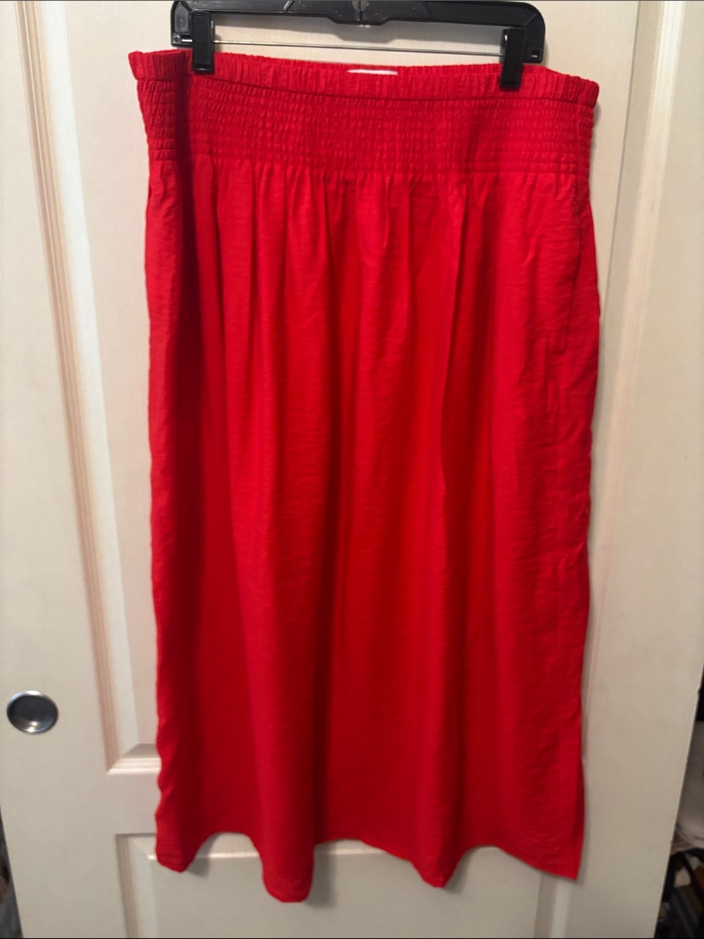 Nine West Bright Red Smocked Waist Maxi Skirt